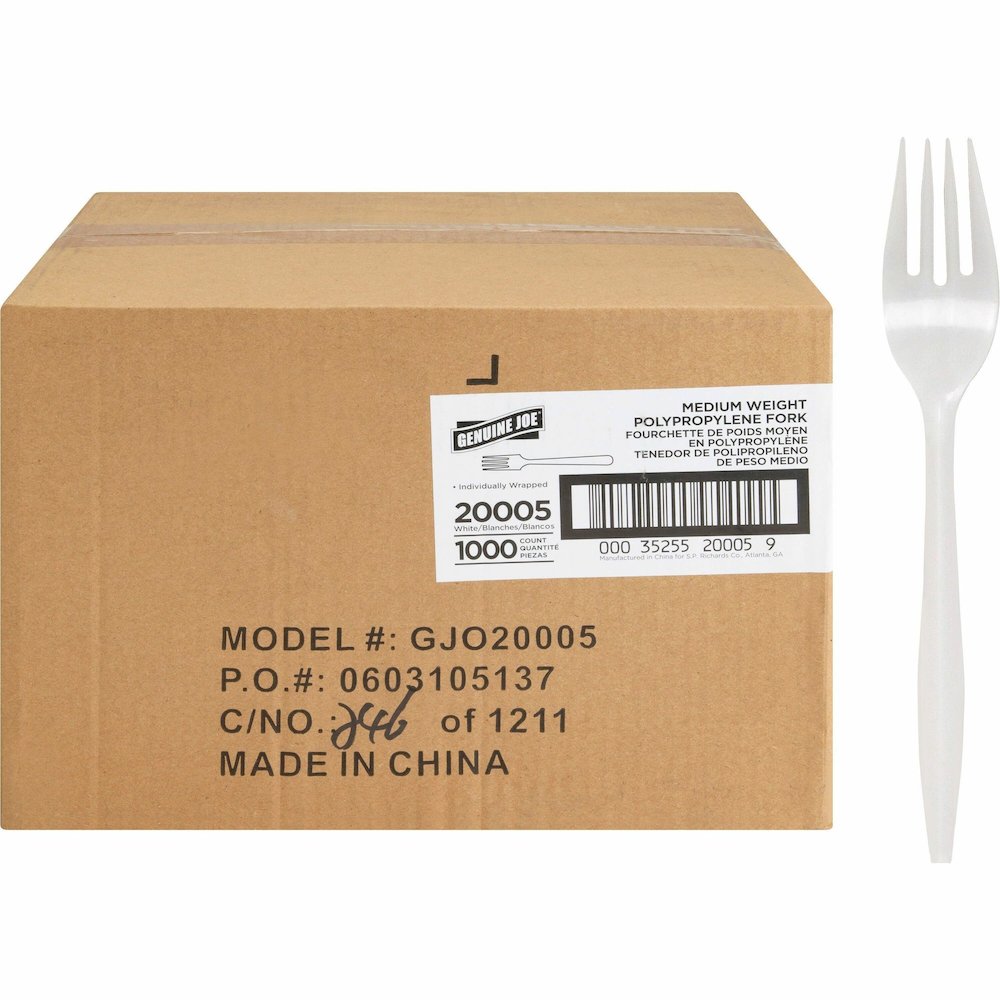 Genuine Joe Individually Wrapped Fork - 1 Piece(s) - Fork - 1 x Fork - Disposable - White - 1 Carton. Picture 1