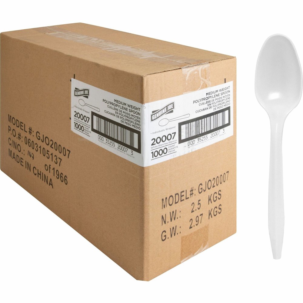 Genuine Joe Individually Wrapped Spoon - 1 Piece(s) - Spoon - 1 x Spoon - Disposable - White - 1 Carton. Picture 1