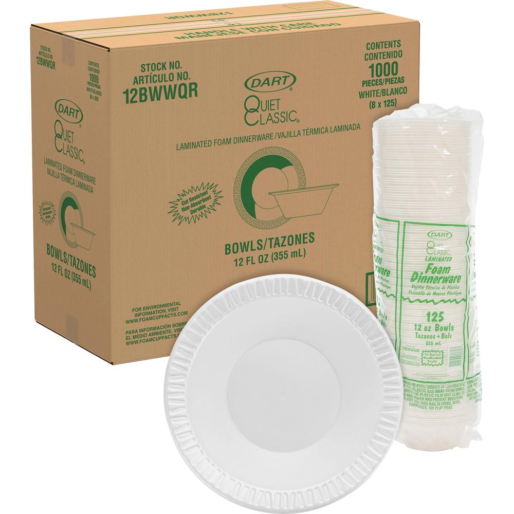 Dart Quiet Classic 12 oz Laminated Foam Bowls - Serving - White - Foam, Plastic Body - 125/Pack - 8 / Carton. Picture 1