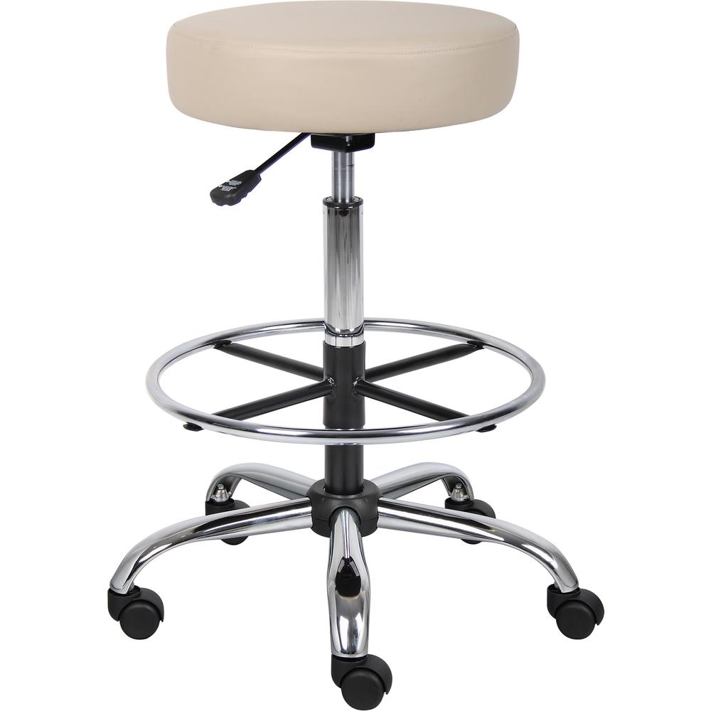 Boss Drafting Stool - Beige Seat Color - Vinyl Seat Material - Chrome, Black Frame Color - Chrome Frame Material - 5-star Base - 1 Each. Picture 1