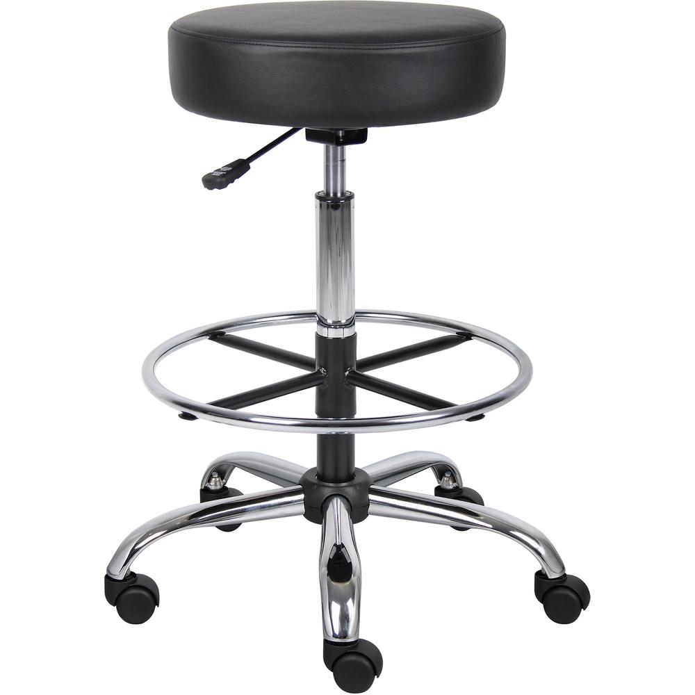Boss Drafting Stool - Black Vinyl Seat - Chrome, Black Chrome Frame - 5-star Base - 1 Each. Picture 1