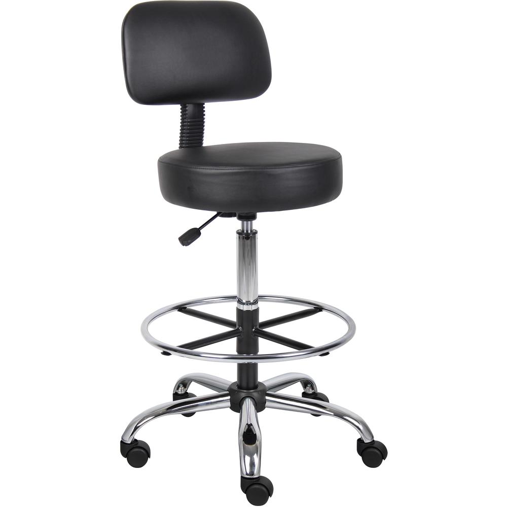 Boss Drafting Stool - Black Seat Color - Vinyl Seat Material - Black Back Color - Chrome, Black Frame Color - Chrome Frame Material - 5-star Base - 1 Each. Picture 1