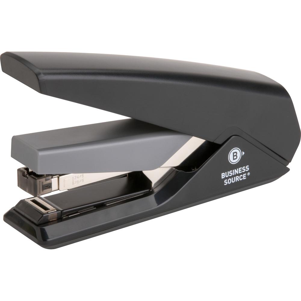 Business Source Full Strip Flat-Clinch Stapler - Staples Upto 30 Sheet of 20lb Paper - Holds Upto 210 Staple - Full Strip - Staple Size: 0.25" - Front Loading - Black - 1 Each. Picture 1