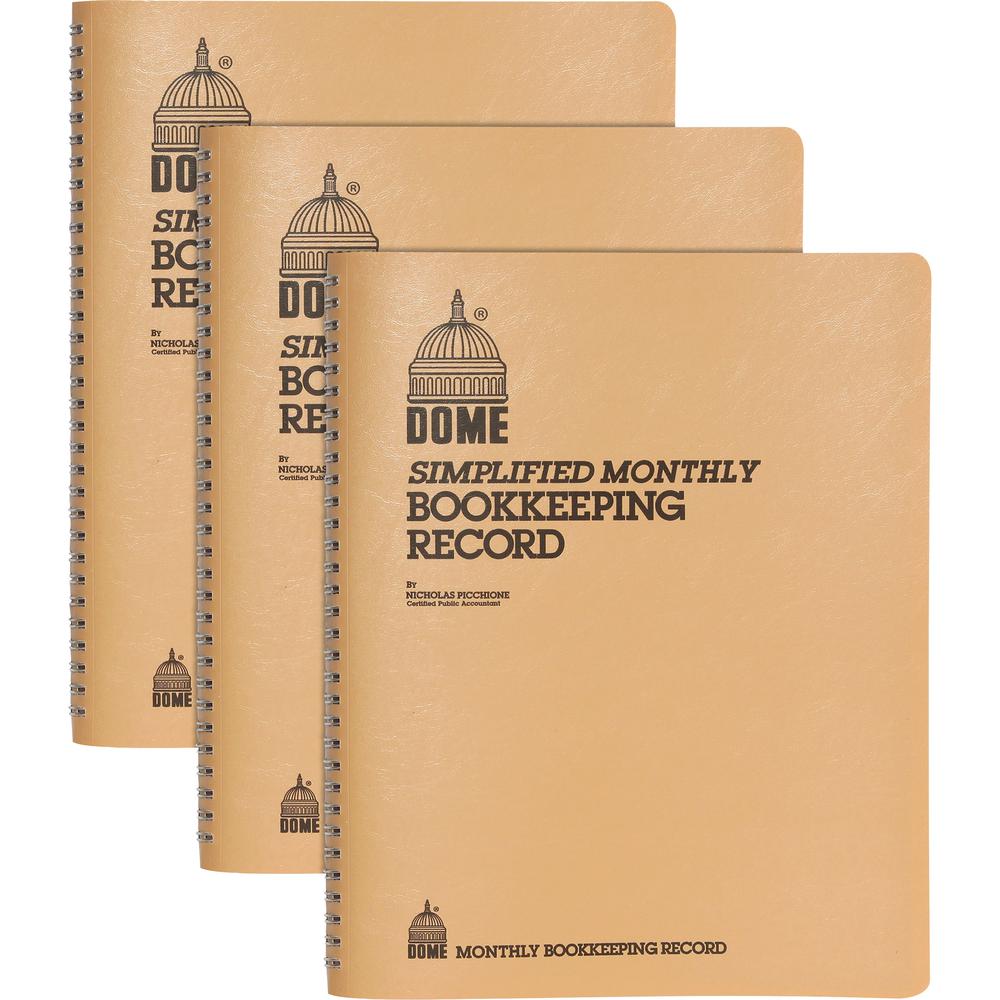 Dome Bookkeeping Record Book - 128 Sheet(s) - Wire Bound - 8.75" x 11.25" Sheet Size - White Sheet(s) - Beige Cover - Recycled - 3 / Bundle. Picture 1