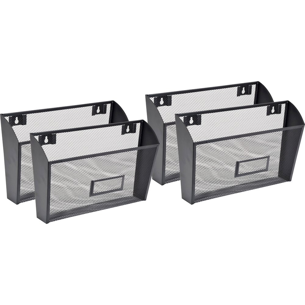 Lorell Mesh Wire Wall Pockets - 6.62" Height x 12.62" Width x 4.75" Depth - Black - 4 / Carton. Picture 1