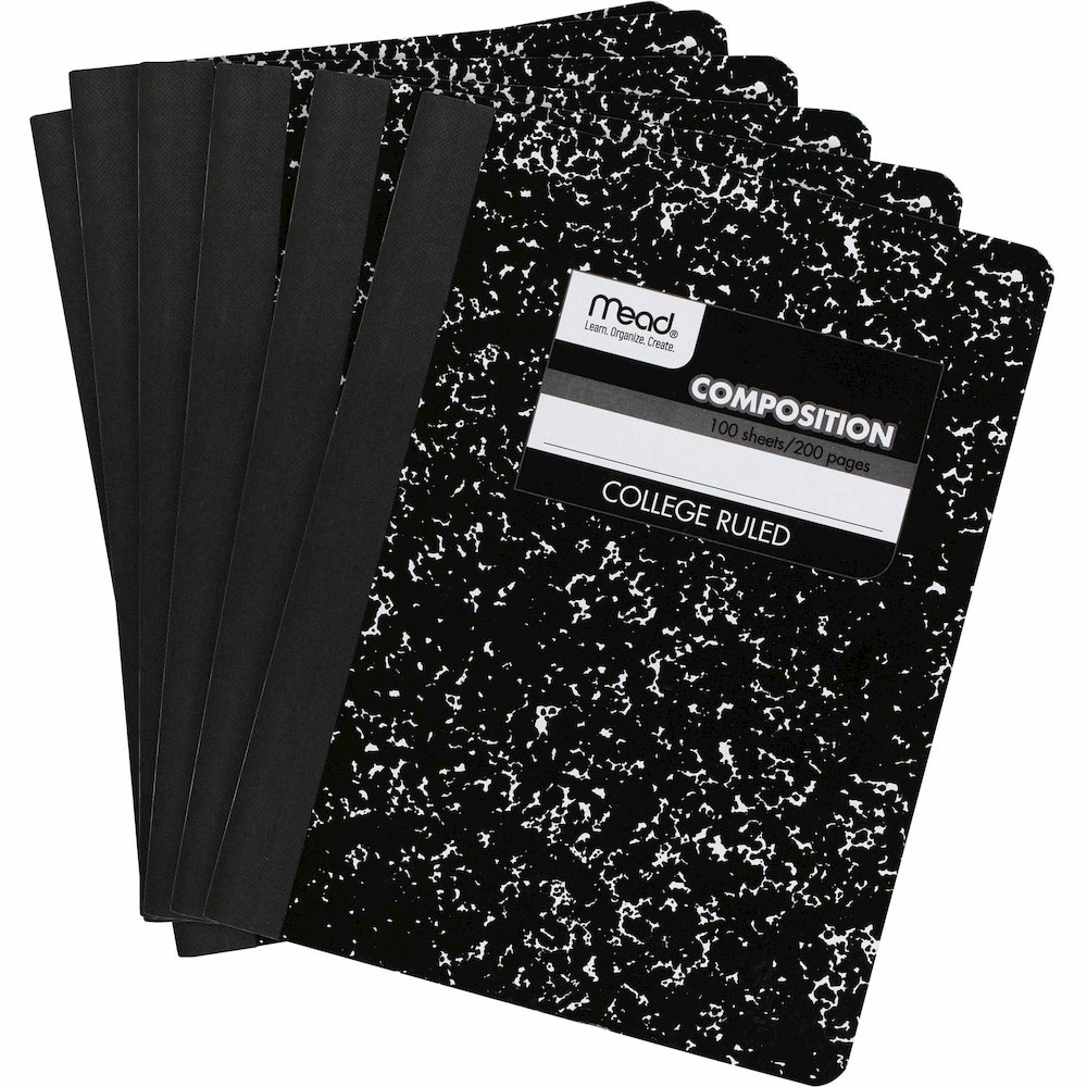 Mead Composition Book - Sewn - 7 1/2" x 9 3/4" Sheet Size - White Paper - Black Marble Cover - 12 / Carton. Picture 1