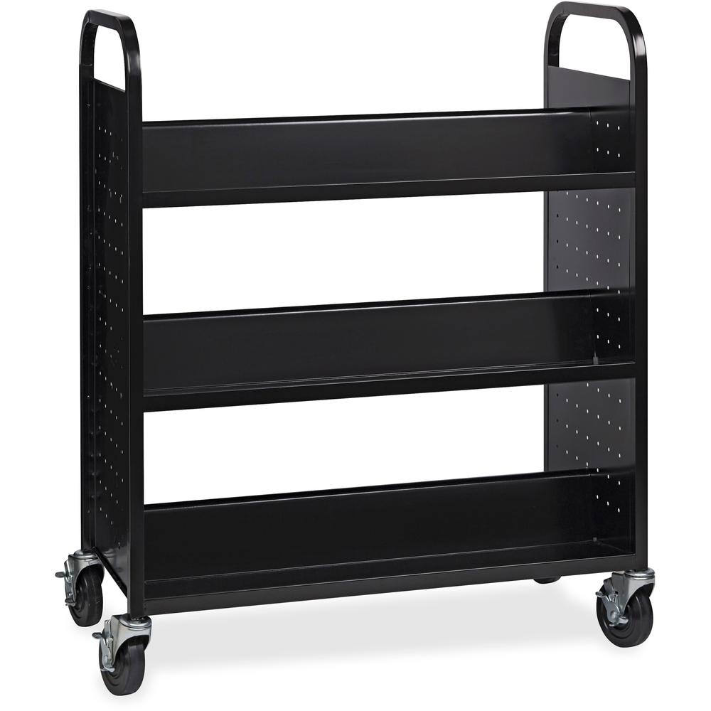 Lorell Double-sided Book Cart - 6 Shelf - Round Handle - 5" Caster Size - Steel - 38" Width x 18" Depth x 46.25" Height - Black - 1 Each. Picture 1