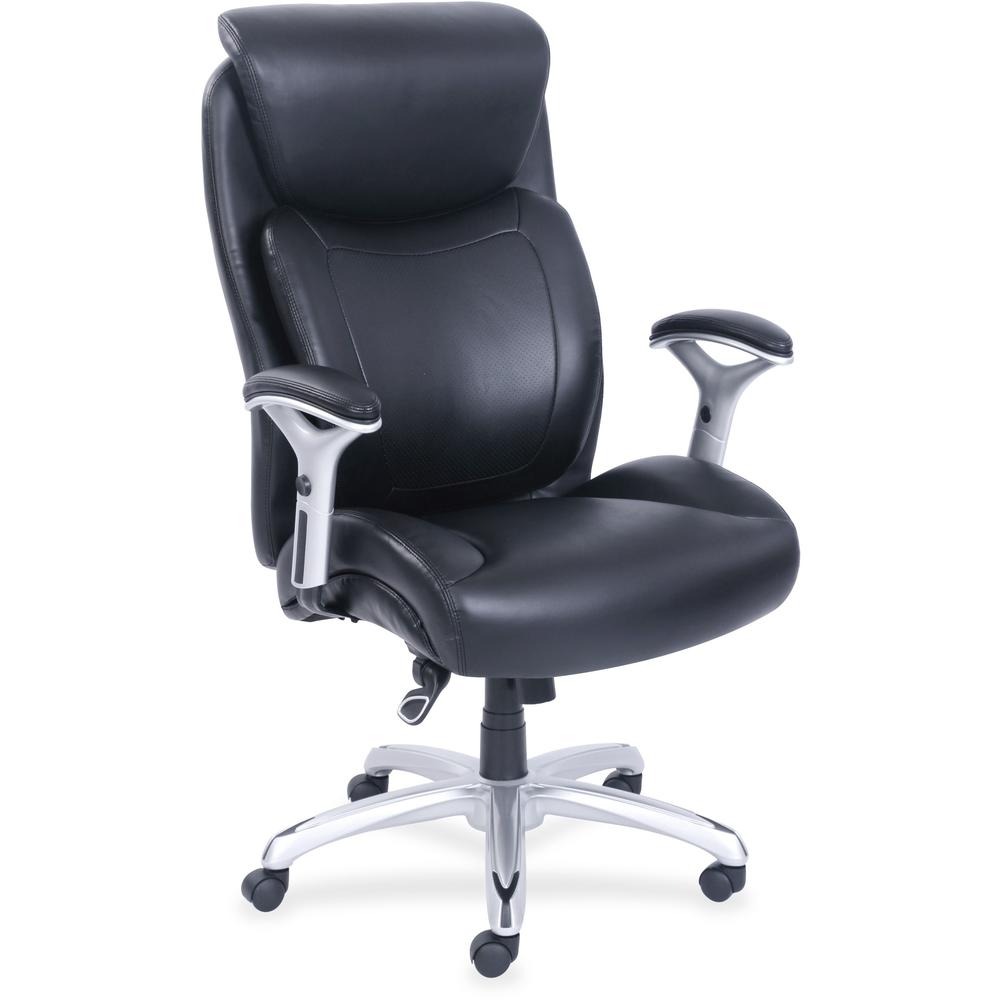 Lorell Wellness by Design Big & Tall Chair with Flexible Air Technology - Black Seat Color - Bonded Leather Seat Material - Black Back Color - Bonded Leather Back Material - 5-star Base - Armrest - 1 . Picture 1