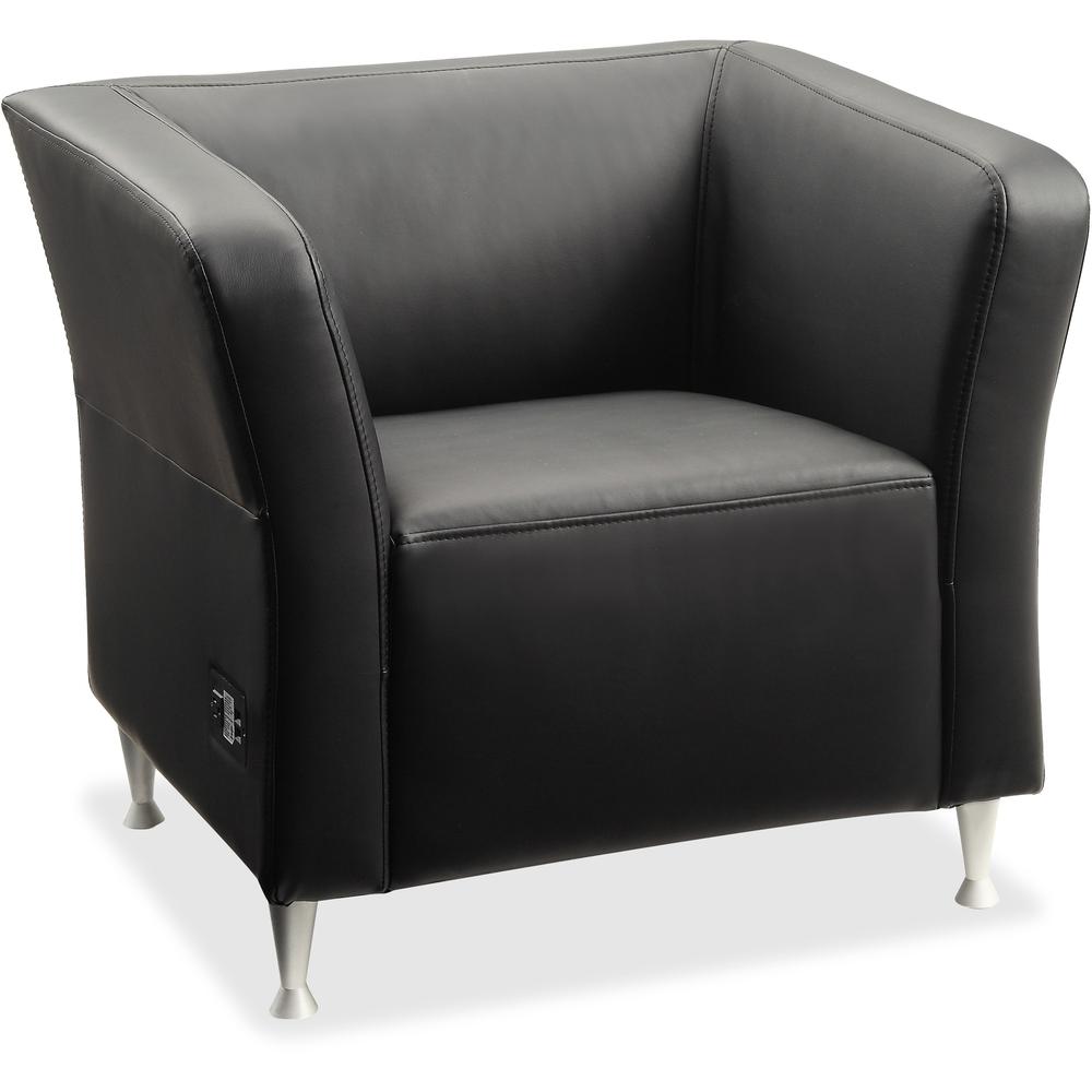 Lorell Fuze Modular Series Square Lounge Chair - Black Seat Color - Leather Seat Material - Black Back Color - Leather Back Material - Brushed Aluminum Frame Material - High Back - 1 Each. Picture 1