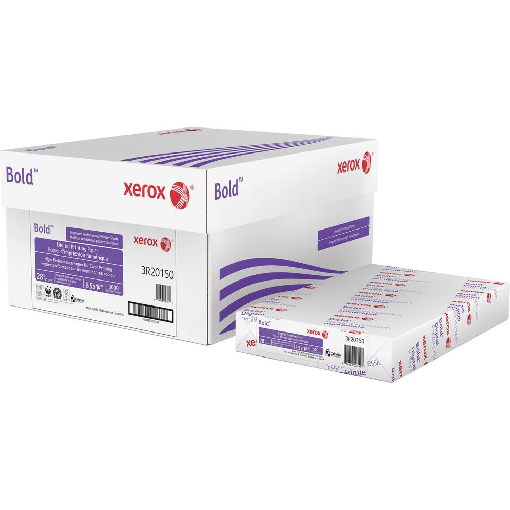 Xerox Bold Digital Printing Paper - White - 100 Brightness - 8 1/2" x 14" - 28 lb Basis Weight - 500 / Ream - White. Picture 1