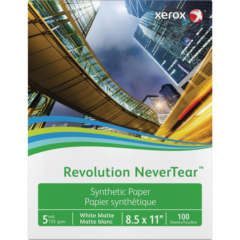 Xerox Revolution NeverTear Synthetic Paper - White - 94 Brightness - Letter - 8 1/2" x 11" - 135 g/m² Grammage - Matte - Weather Resistant, Chemical Resistant - White - 5 / Carton. Picture 1