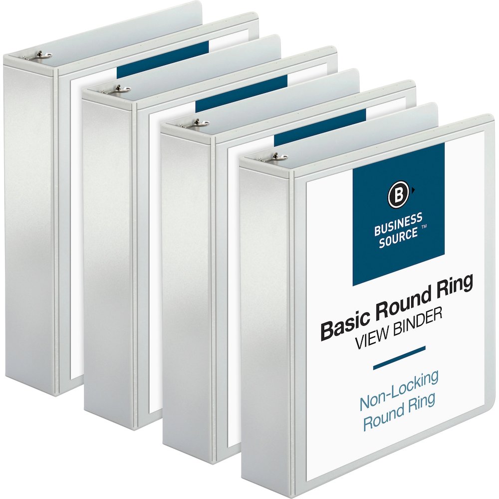 Business Source Round-ring View Binder - 2" Binder Capacity - Letter - 8 1/2" x 11" Sheet Size - 475 Sheet Capacity - Fastener: Round Ring - Pocket: 2, Internal - Polypropylene - White - Wrinkle-free,. Picture 1