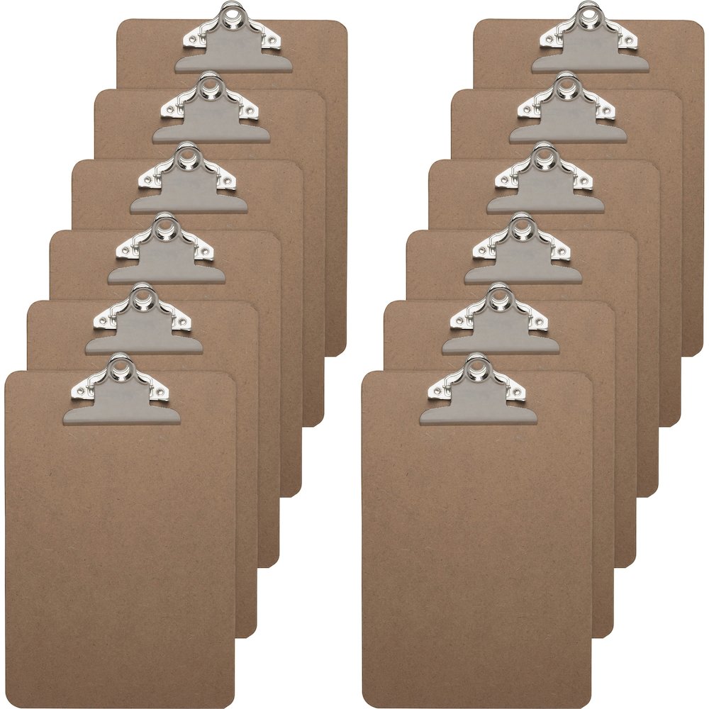 Business Source Mini Clipboard with Standard Metal Clip - Standard - 6" x 9" Sheet Size - Hardboard - Brown - 12 / Box. Picture 1