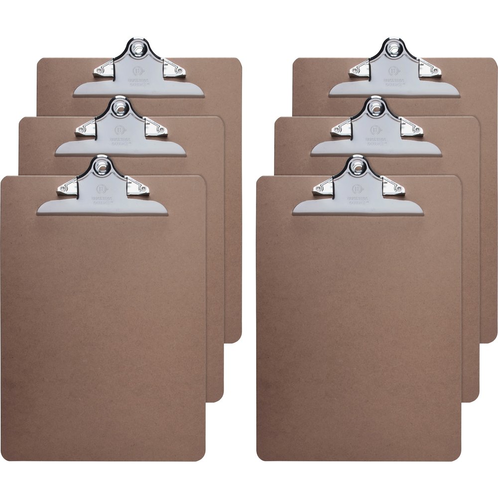 Business Source Hardboard Clipboard - Standard - 9" x 12 1/2" Sheet Size - Hardboard - Brown - 6 / Bundle. Picture 1