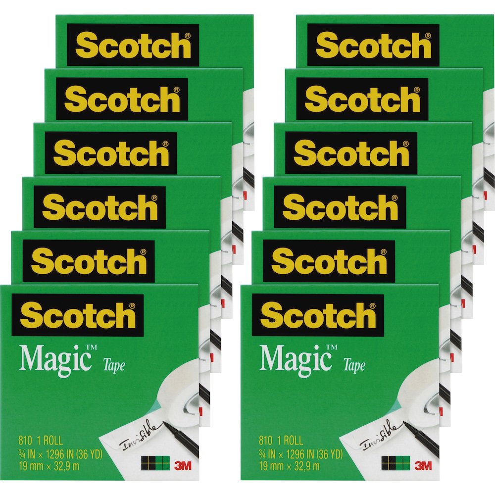 Scotch 3/4"W Magic Tape - 36 yd Length x 0.75" Width - 1" Core - Matte - Clear - Split Resistant, Tear Resistant - For Mending, Splicing - 12 / Pack. Picture 1