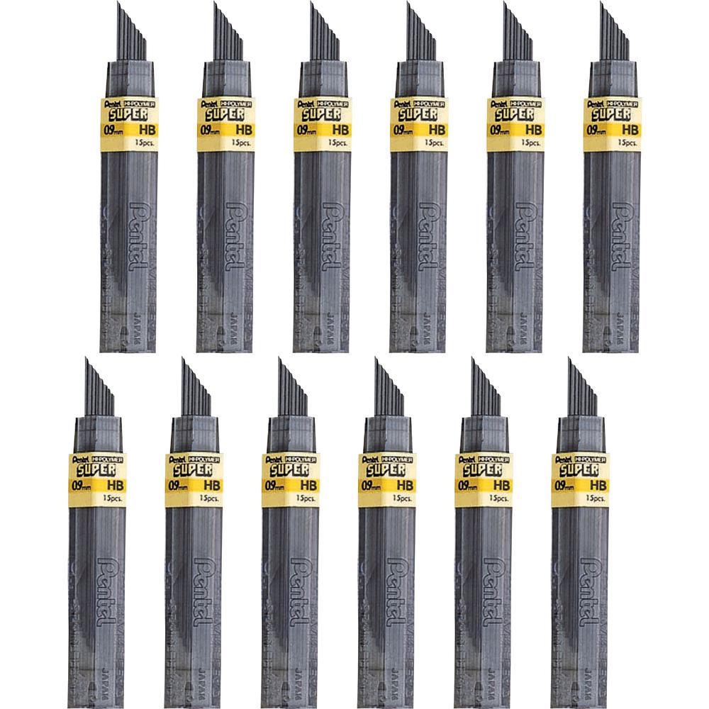 Pentel Super Hi-Polymer Leads - 0.9 mm , Bold Point - HB - Black Lead - 15/Tube - 12 / Box. Picture 1