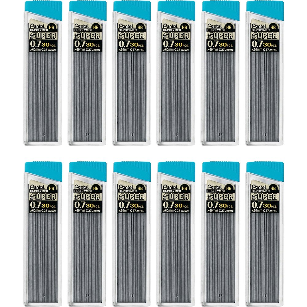Pentel Super Hi-Polymer Leads - 0.7 mm , Medium Point - HB - Black Lead - 30/Tube - 12 / Box. Picture 1
