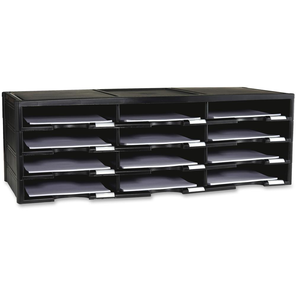 Storex 12-compartment Organizer - 6000 x Sheet - 12 Compartment(s) - 9.50" x 12" - 10.5" Height x 14.1" Width31.4" Length - 100% Recycled - Black - Polystyrene - 1 Each. Picture 1