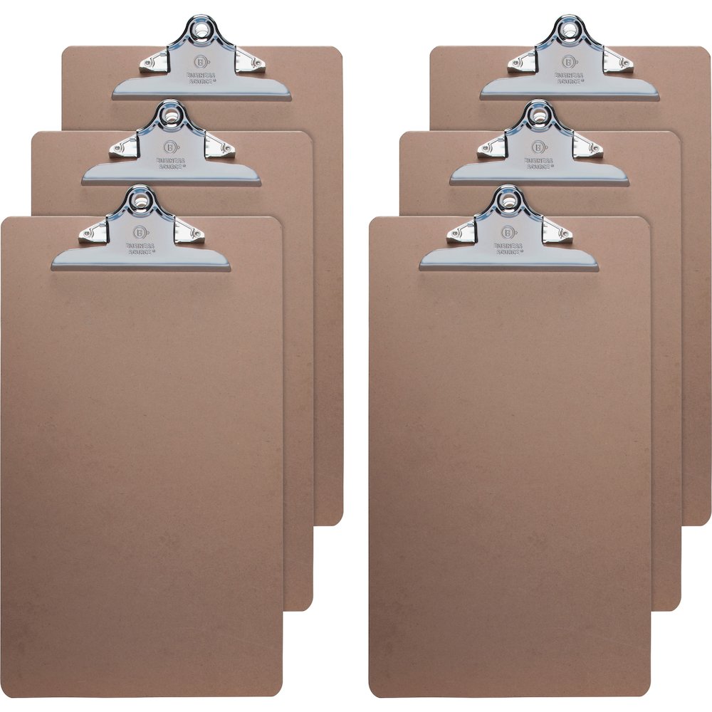 Business Source Hardboard Clipboard - 9" x 15 1/2" Sheet Size - Hardboard - Brown - 6 / Bundle. Picture 1
