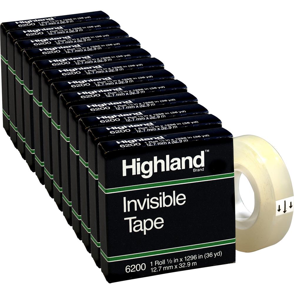 Highland 1/2"W Matte-finish Invisible Tape - 36 yd Length x 0.50" Width - 1" Core - Matte - Clear - For Mending, Splicing, Holding - 12 / Box. Picture 1