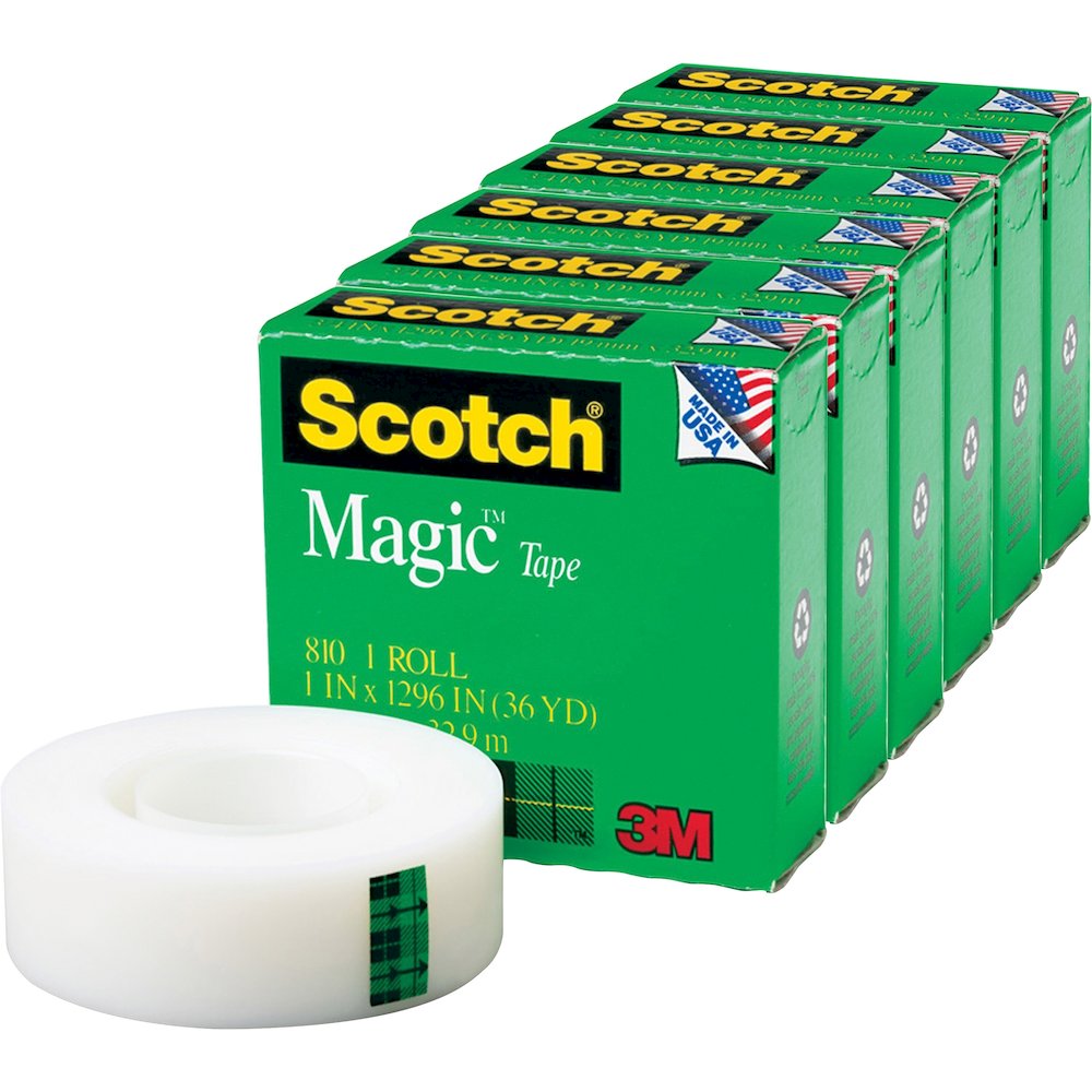 Scotch Invisible Magic Tape - 36 yd Length x 1" Width - 1" Core - Matte - Clear - Split Resistant, Tear Resistant - For Mending, Splicing - 6 / Pack. Picture 1