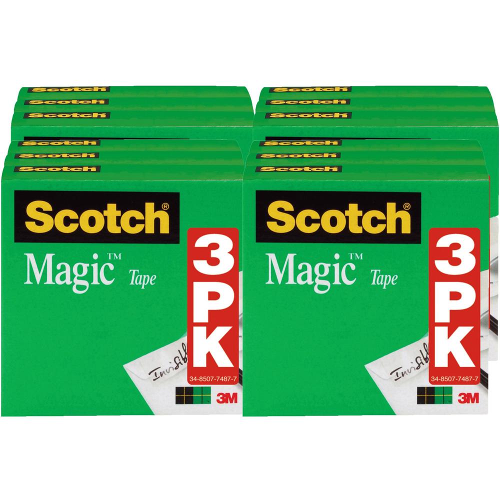 Scotch 1/2"W Magic Tape - 36 yd Length x 0.50" Width - 1" Core - Matte - Clear - For Mending, Splicing - 3/Pack - 4 / Bundle. Picture 1