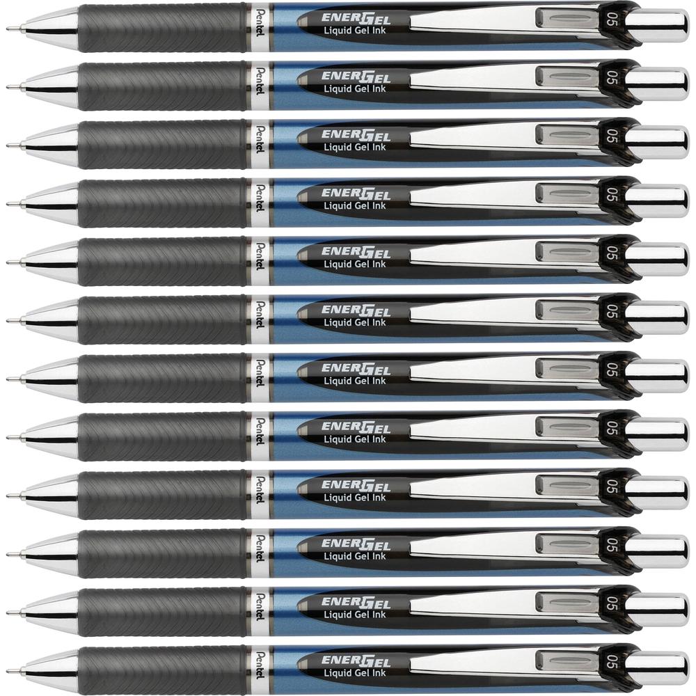EnerGel EnerGel RTX Liquid Gel Pens - Refillable - Retractable - Black Ink - Gel-based - Blue Barrel - Stainless Steel Tip - 12 / Box. Picture 1