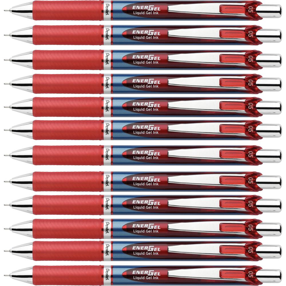 EnerGel EnerGel RTX Liquid Gel Pens - Refillable - Retractable - Red Ink - Gel-based - Blue Barrel - Stainless Steel Tip - 12 / Box. Picture 1