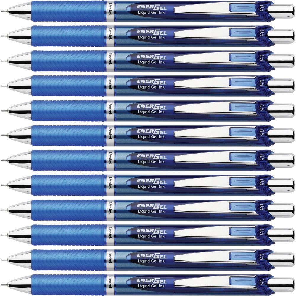 EnerGel EnerGel RTX Liquid Gel Pens - Refillable - Retractable - Blue Ink - Gel-based - Blue Barrel - Stainless Steel Tip - 12 / Box. Picture 1