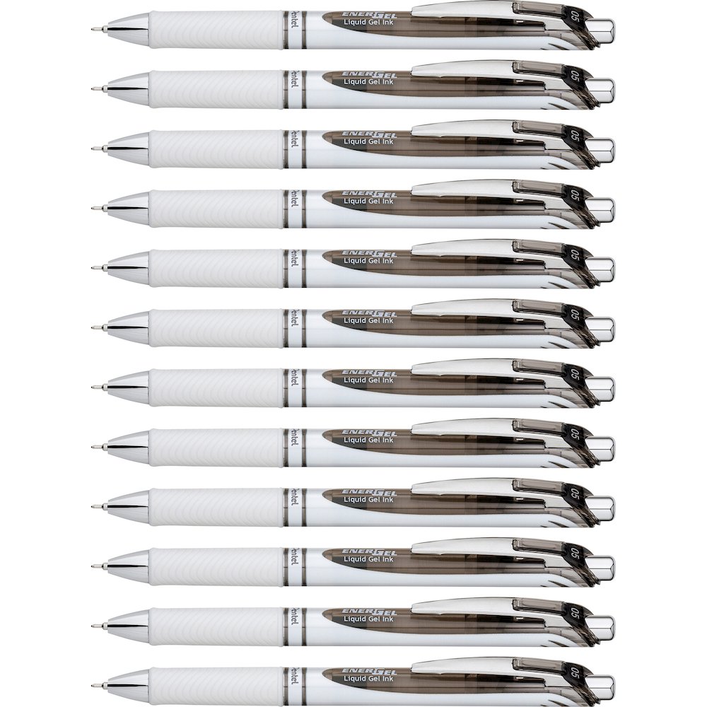 EnerGel EnerGel Pearl Liquid Gel Pens - Refillable - Retractable - Black Ink - Gel-based - Pearl White Barrel - Stainless Steel Tip - 1 Dozen. Picture 1