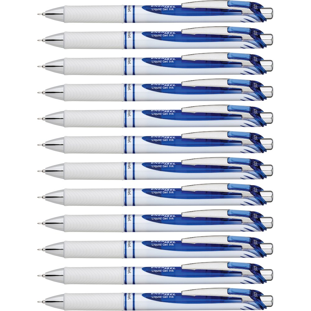EnerGel EnerGel Pearl Liquid Gel Pens - Refillable - Retractable - Blue Ink - Gel-based - Pearl White Stainless Steel Barrel - 1 Dozen. Picture 1