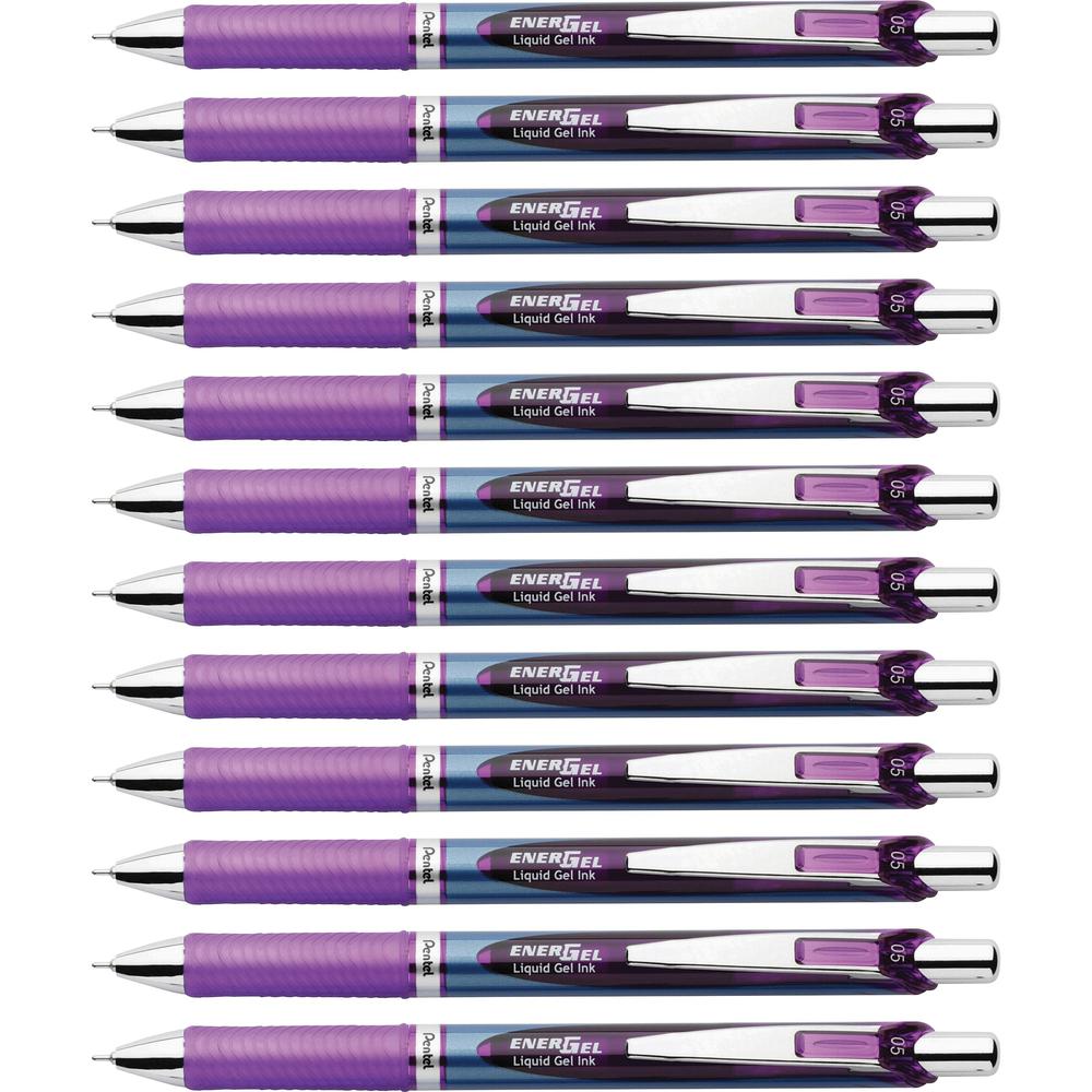 EnerGel EnerGel RTX Liquid Gel Pens - Refillable - Retractable - Violet Ink - Gel-based - Blue Stainless Steel Barrel - Metal Tip - 1 Dozen. Picture 1