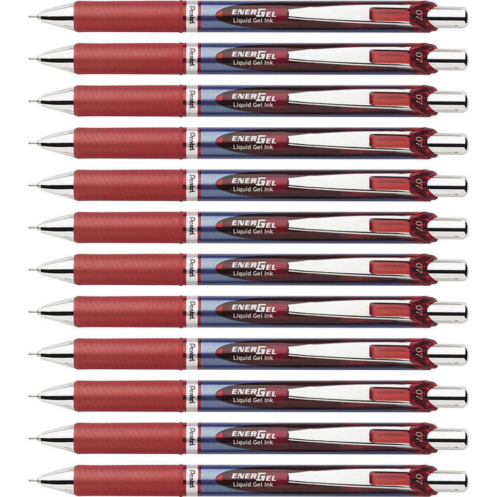 EnerGel EnerGel RTX Liquid Gel Pens - Refillable - Retractable - Red Ink - Gel-based - Blue Barrel - Stainless Steel Tip - 12 / Box. Picture 1