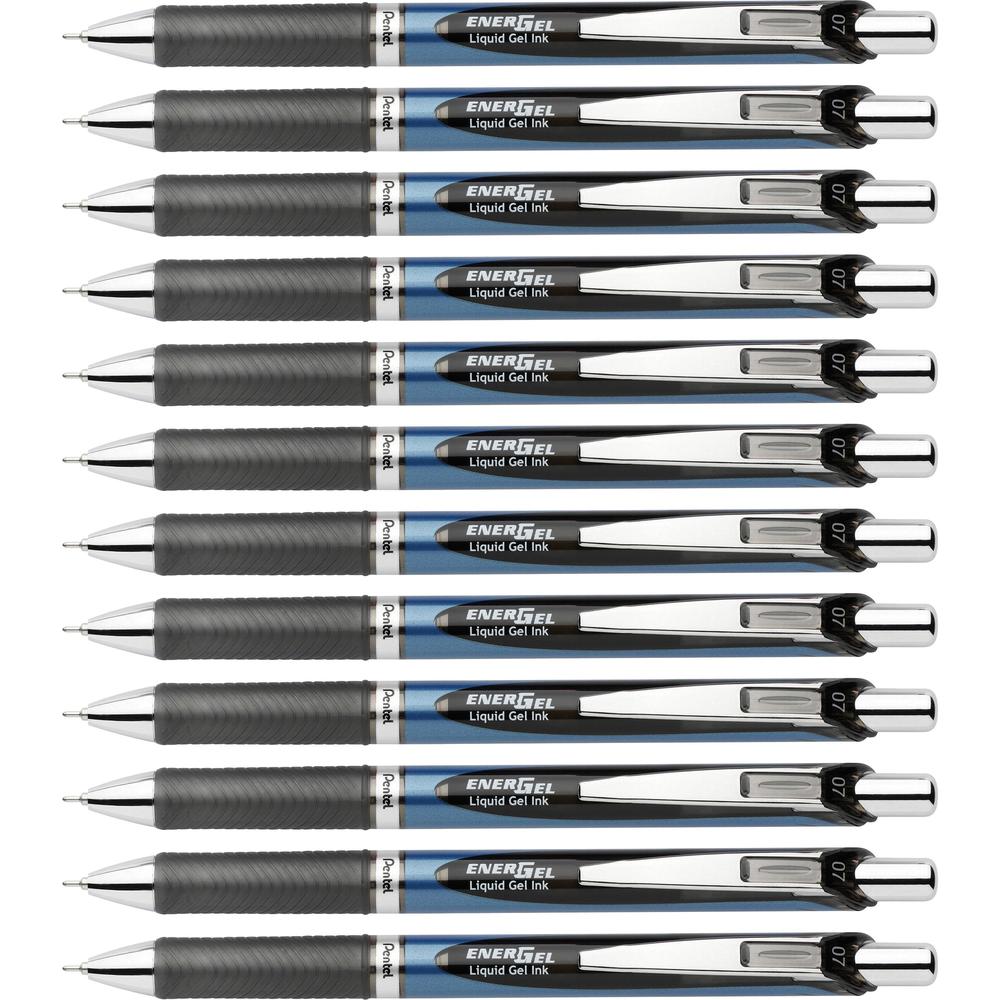 EnerGel EnerGel RTX Liquid Gel Pens - Refillable - Retractable - Black Ink - Gel-based - Blue Barrel - Stainless Steel Tip - 2/Pack - 6 / Box. Picture 1