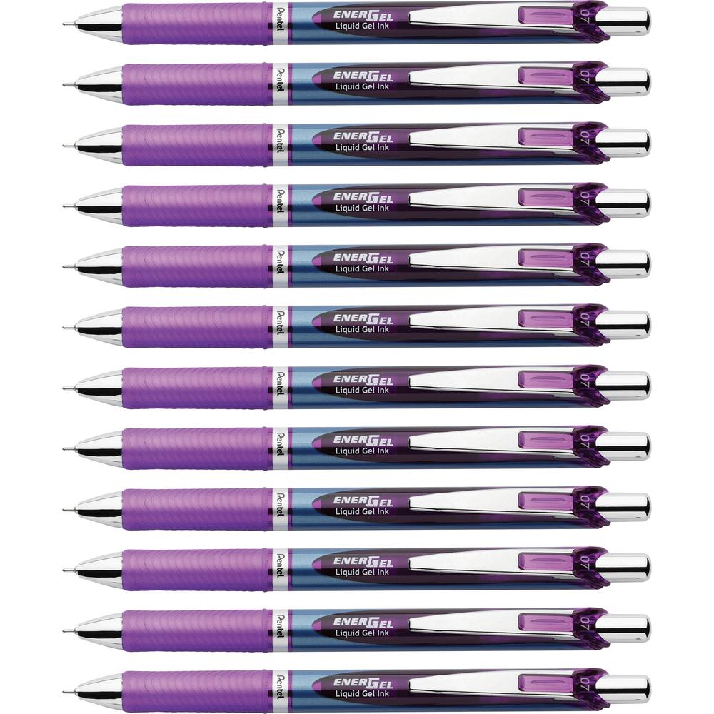 EnerGel EnerGel RTX Liquid Gel Pens - Refillable - Retractable - Violet Ink - Gel-based - Blue Barrel - Stainless Steel Tip - 12 / Box. Picture 1