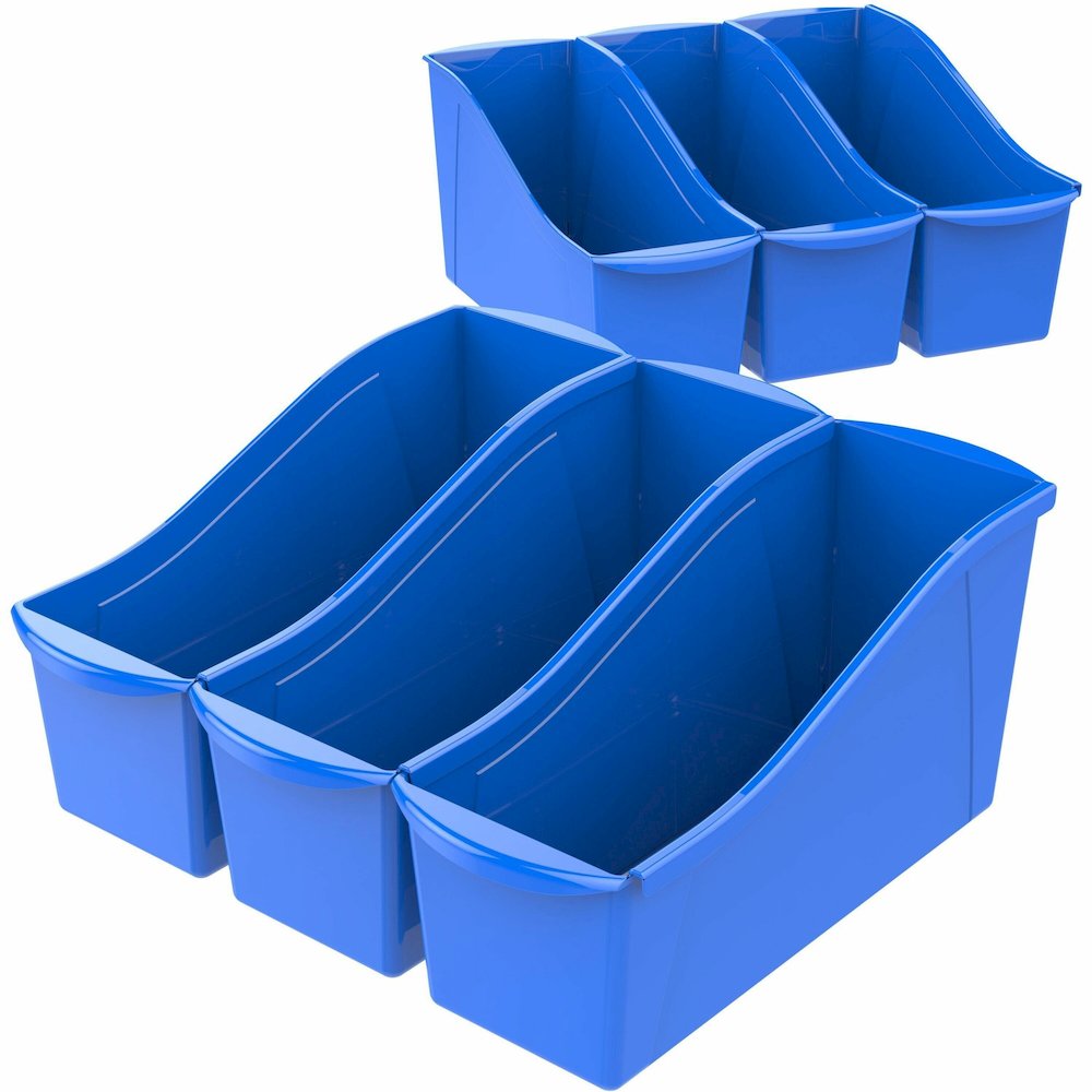 Storex Storex Multiuse Bins Blue 6/pkg - 7" Height x 5.30" Width x 14.30" Length - Sturdy, Handle, Drop Resistant, Interlockable - Blue - Plastic - 6 / Carton. Picture 1