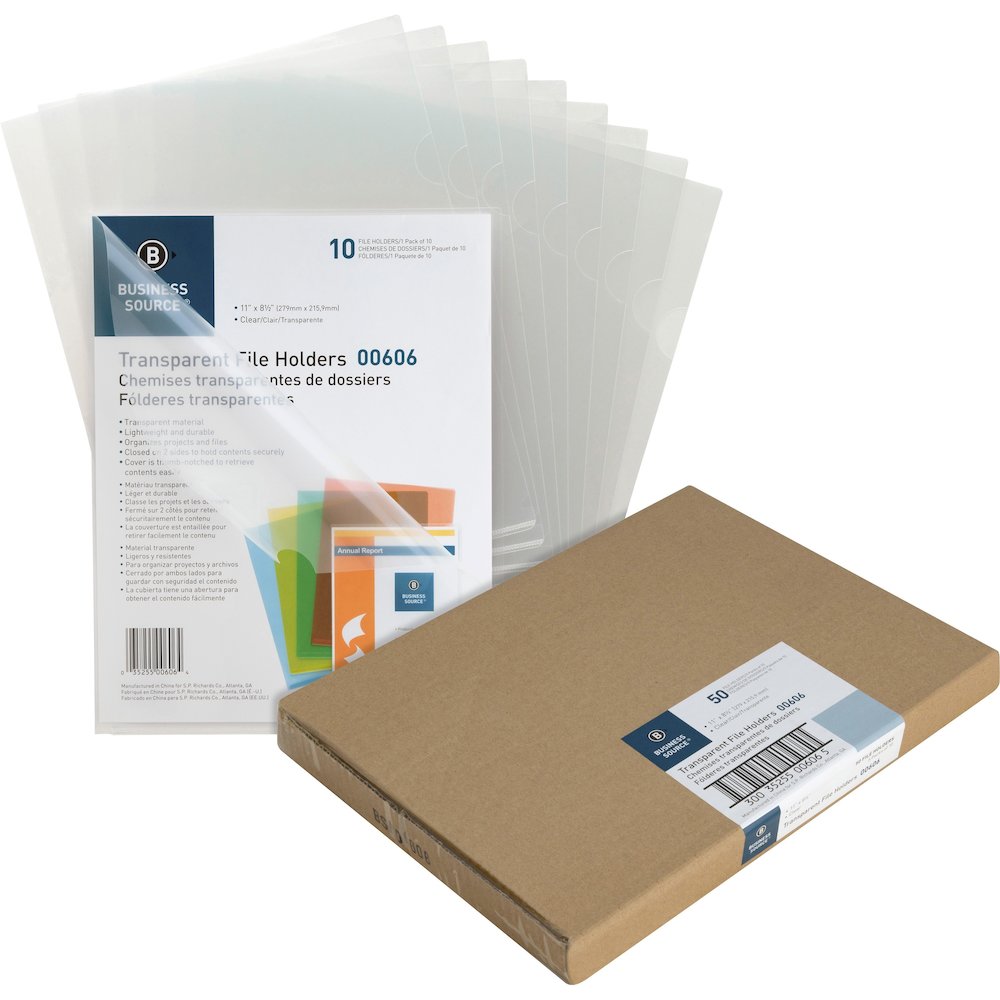 Business Source Letter File Sleeve - 8 1/2" x 11" - 20 Sheets Capacity - Clear - Water Resistant, Transfer Safe, Lightweight, Transparent - 10/Pack - 5 / Box. Picture 1