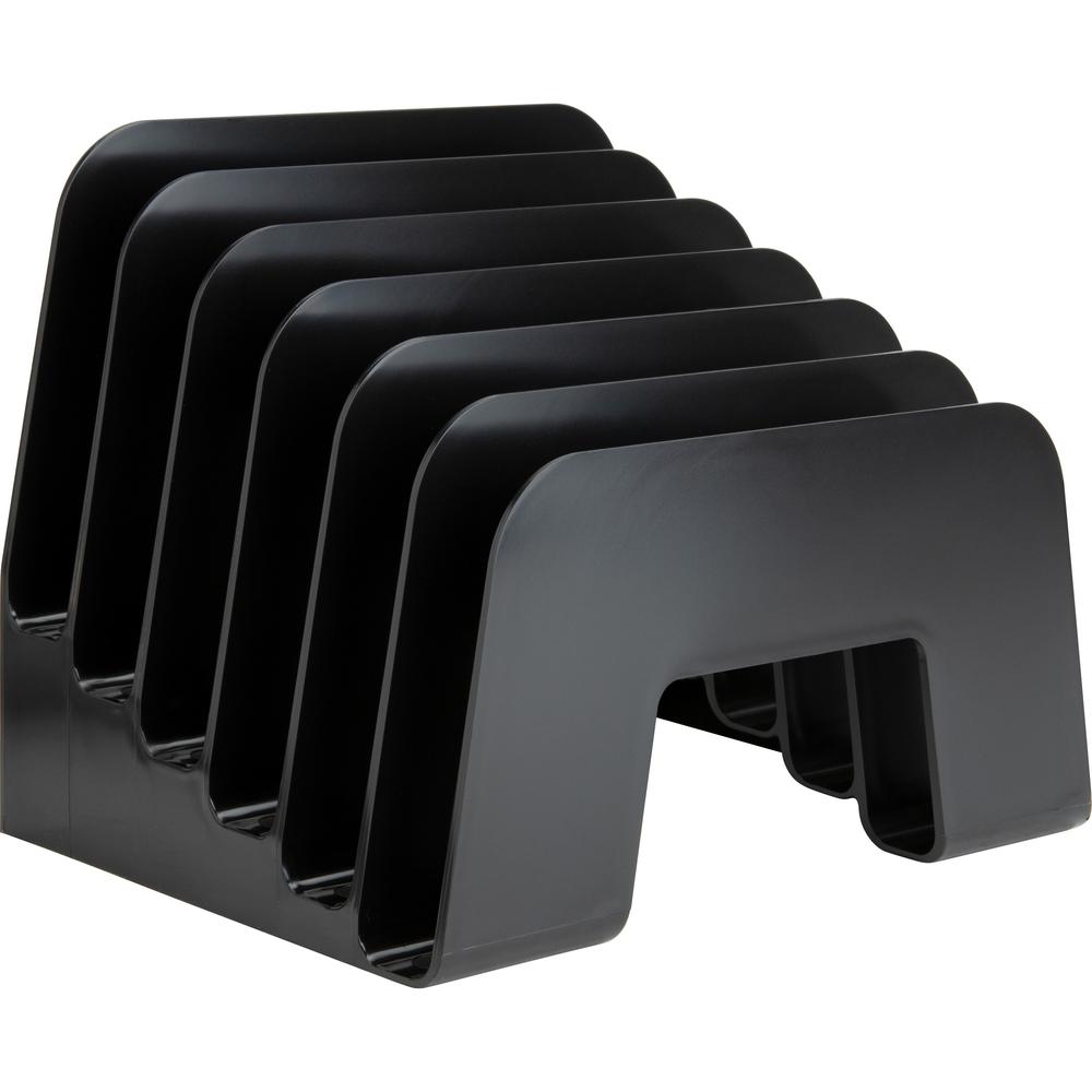 Business Source 6-slot Inclined Desk Step Sorter - 6 Compartment(s) - 6.50" Height x 8" Width x 7.75" Depth - Desktop - 25% Recycled - Black - Plastic - 1 Each. Picture 1