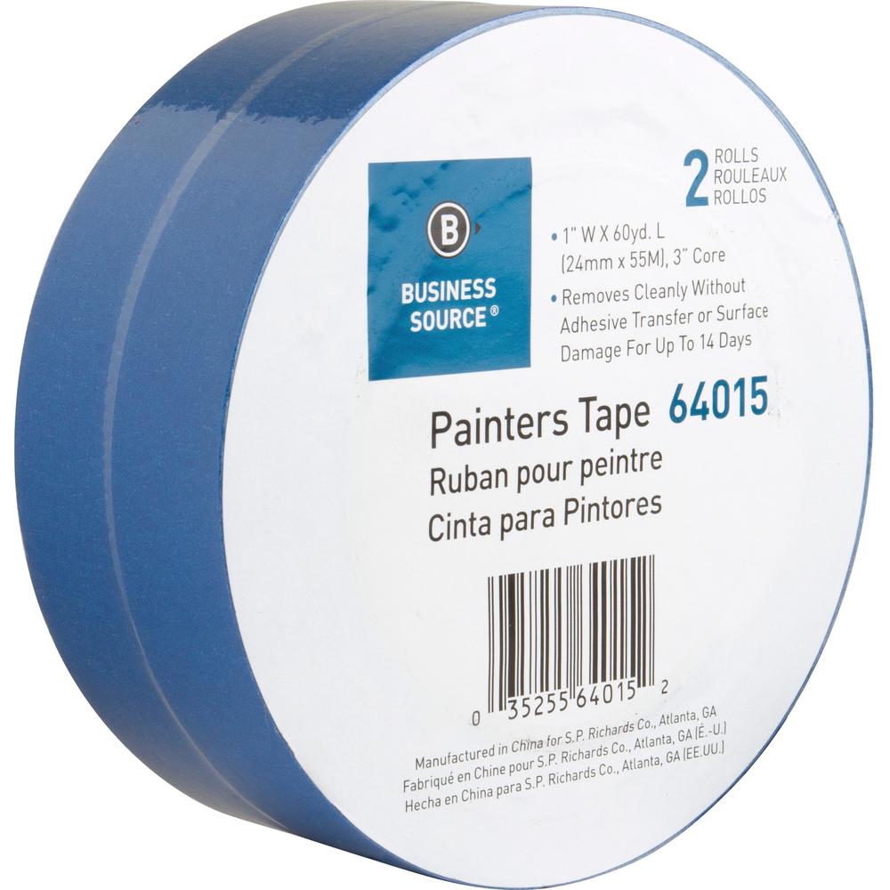 Business Source Multisurface Painter's Tape - 60 yd Length x 1" Width x 5.5 mil Thickness - Blue - 2 / Pack. Picture 1