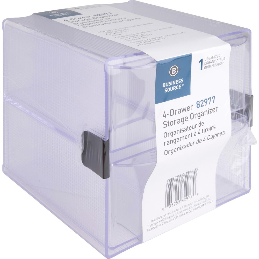 Business Source 4-drawer Storage Organizer - 4 Drawer(s) - 6" Height x 7.25" Width x 6" Depth - Desktop - Clear - 1 Each. Picture 1