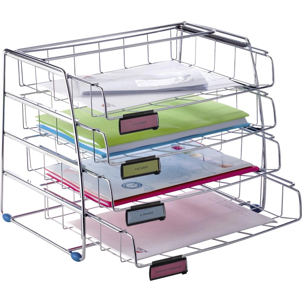 Alba Letter Tray - 4 Tier(s) - 12.40" Height x 12.20" Width x 15.35" Length - Chrome - Metal - 1 Each. Picture 1