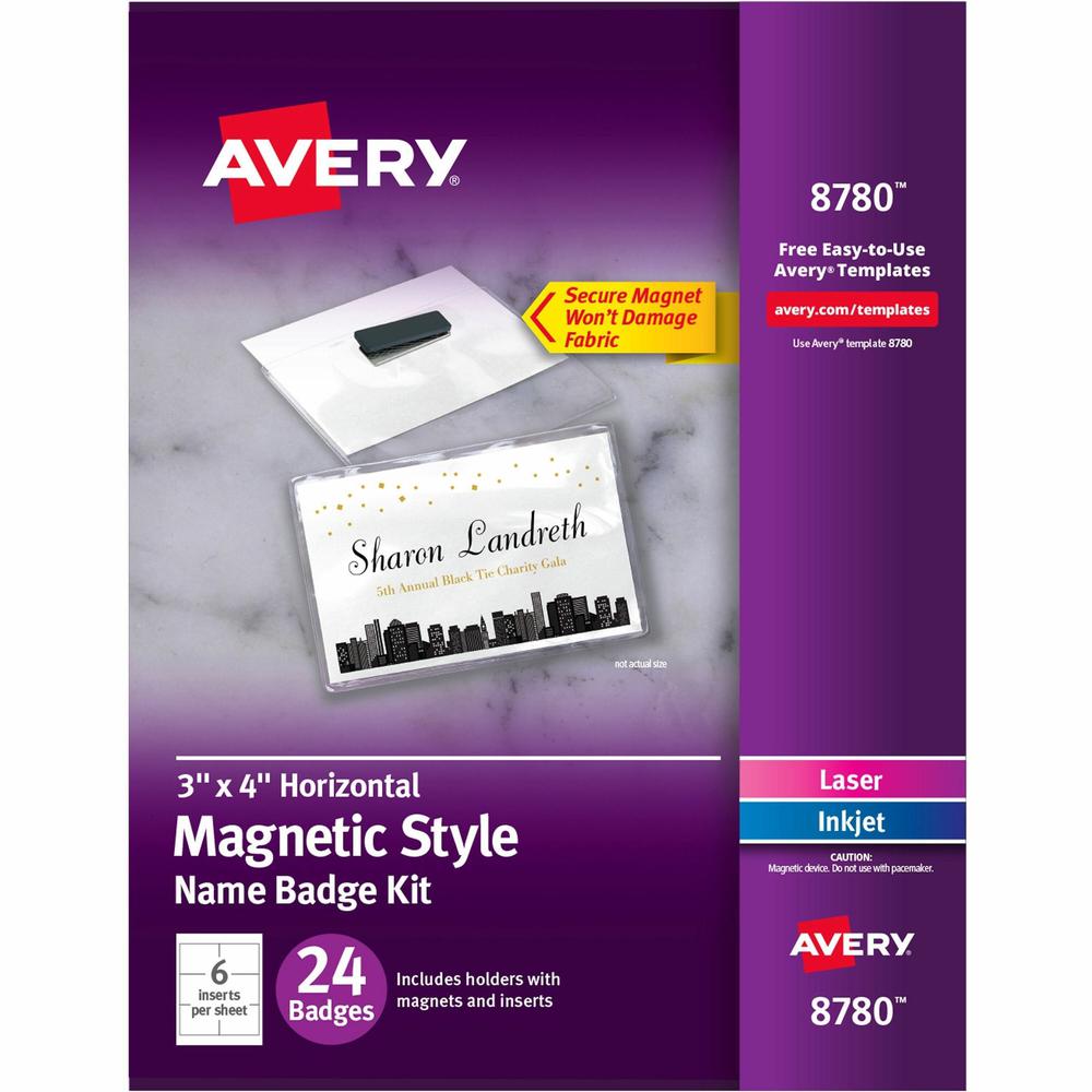 Avery&reg; Secure Magnetic Name Badges with Durable Plastic Holders and Heavy-duty Magnets - 1 / Pack - 4" Width - Rectangular Shape - Pocket - Micro Perforated, Insertable, Magnetic, Durable, Reusabl. Picture 1