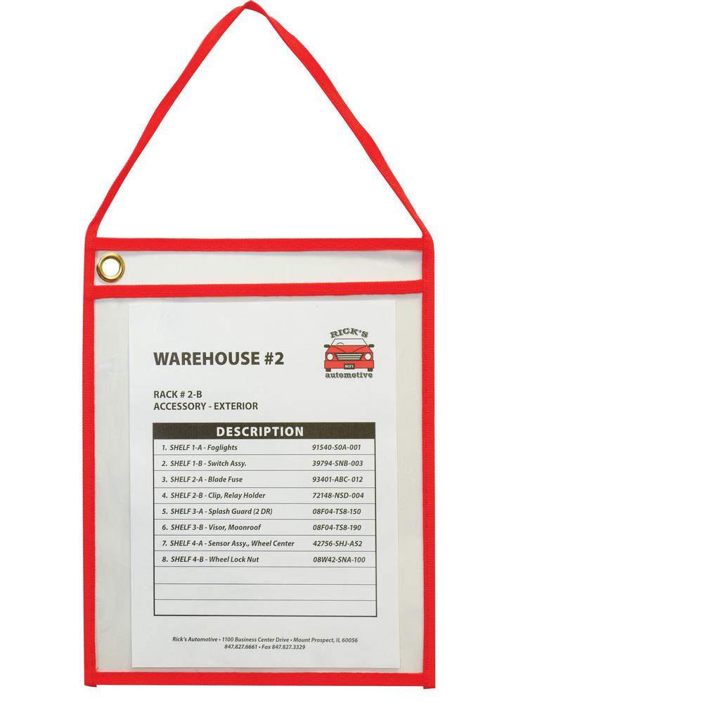 C-Line Hanging Strap Shop Ticket Holder - Support 9" x 12" Media - 15 / Box - Red, Clear. Picture 1