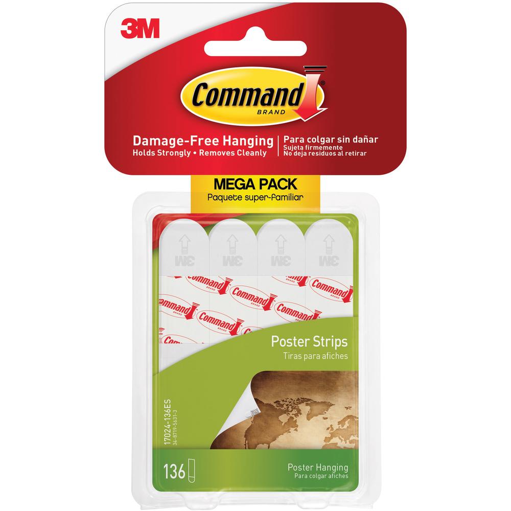 Command Poster Strips - 1.81" Length x 0.63" Width - 136 / Pack - White. Picture 1