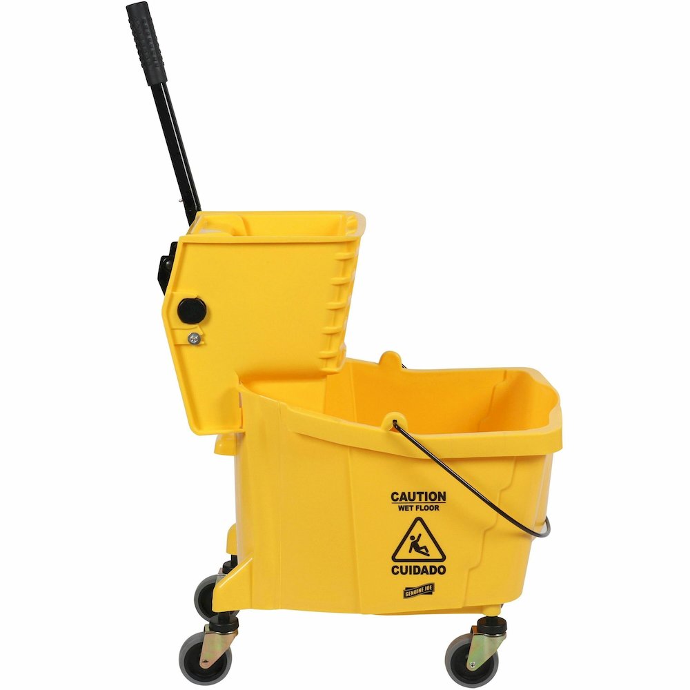 Genuine Joe 35-quart Side Press Mop Bucket & Wringer Combo - 8.75 gal - Caster - 21" x 16" x 14" - Yellow - 18 / Pallet. Picture 1