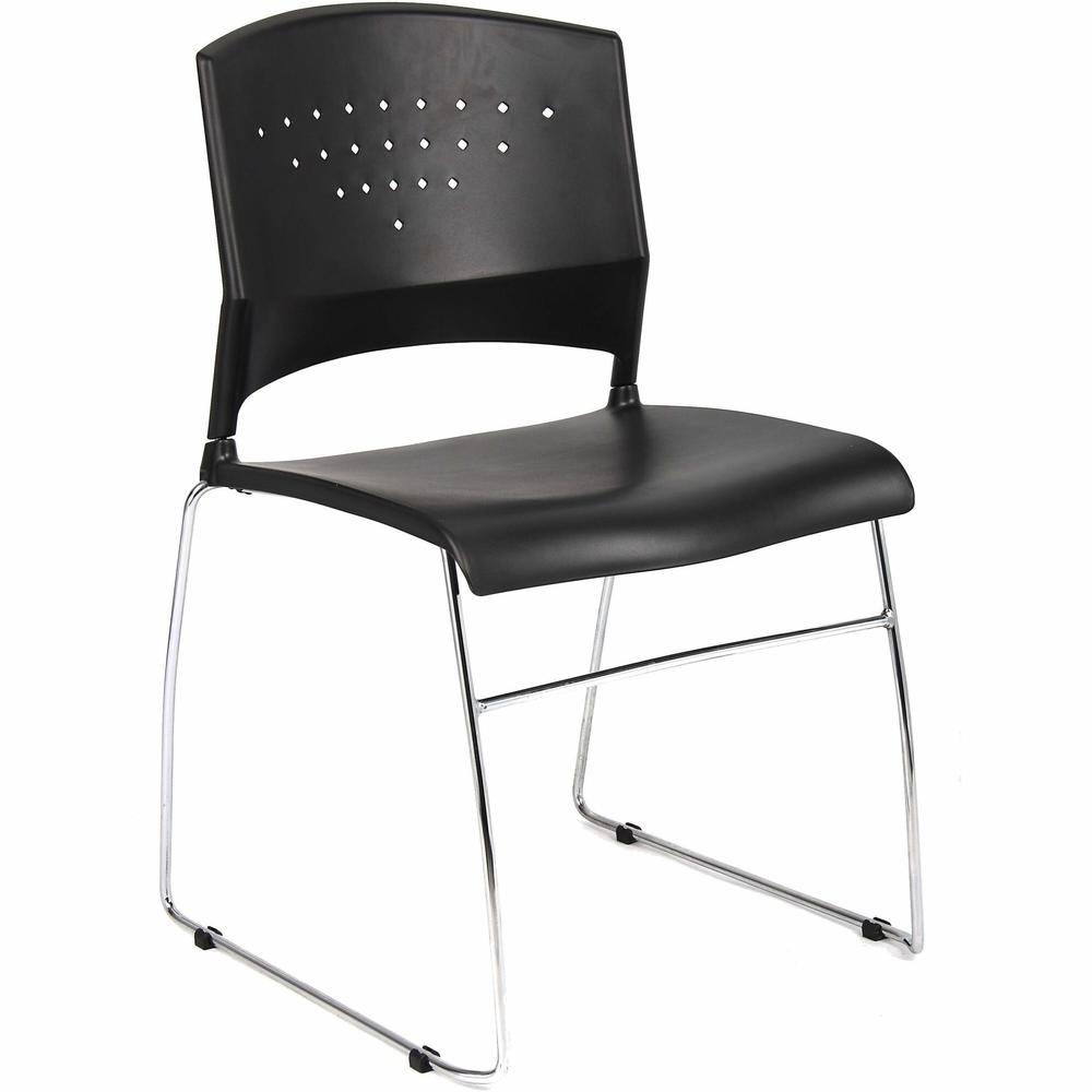 Boss Black Stack Chair With Chrome Frame, 1Pc Pack - Black Seat Color - Polypropylene Seat Material - Black Back Color - Polypropylene Back Material - Chrome Frame Material - Sled Base - 1 Each. Picture 1