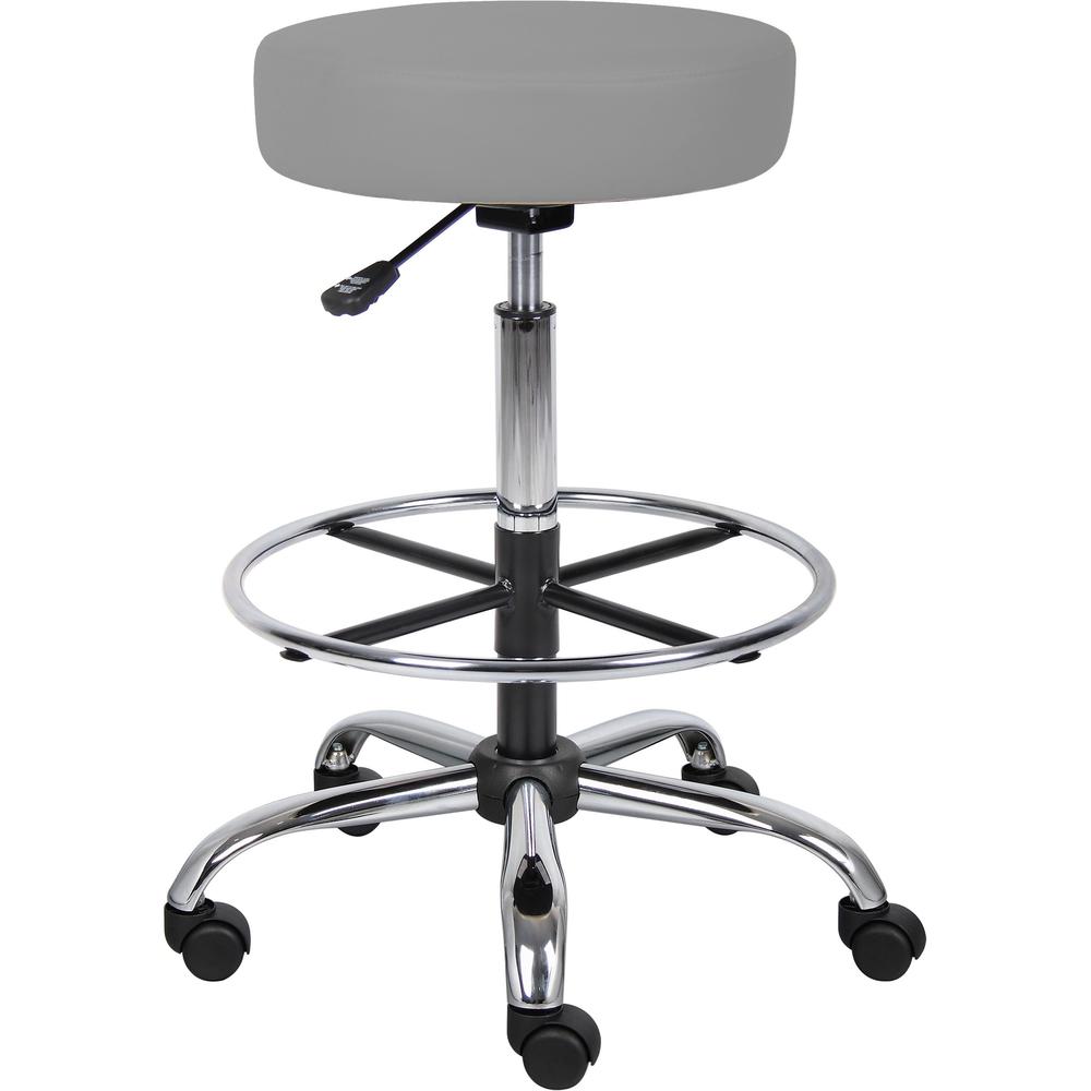 Boss Caressoft Medical/Drafting Stool - Gray Seat Color - Vinyl, Foam Seat Material - Chrome Frame Color - 5-star Base - 1 Each. Picture 1