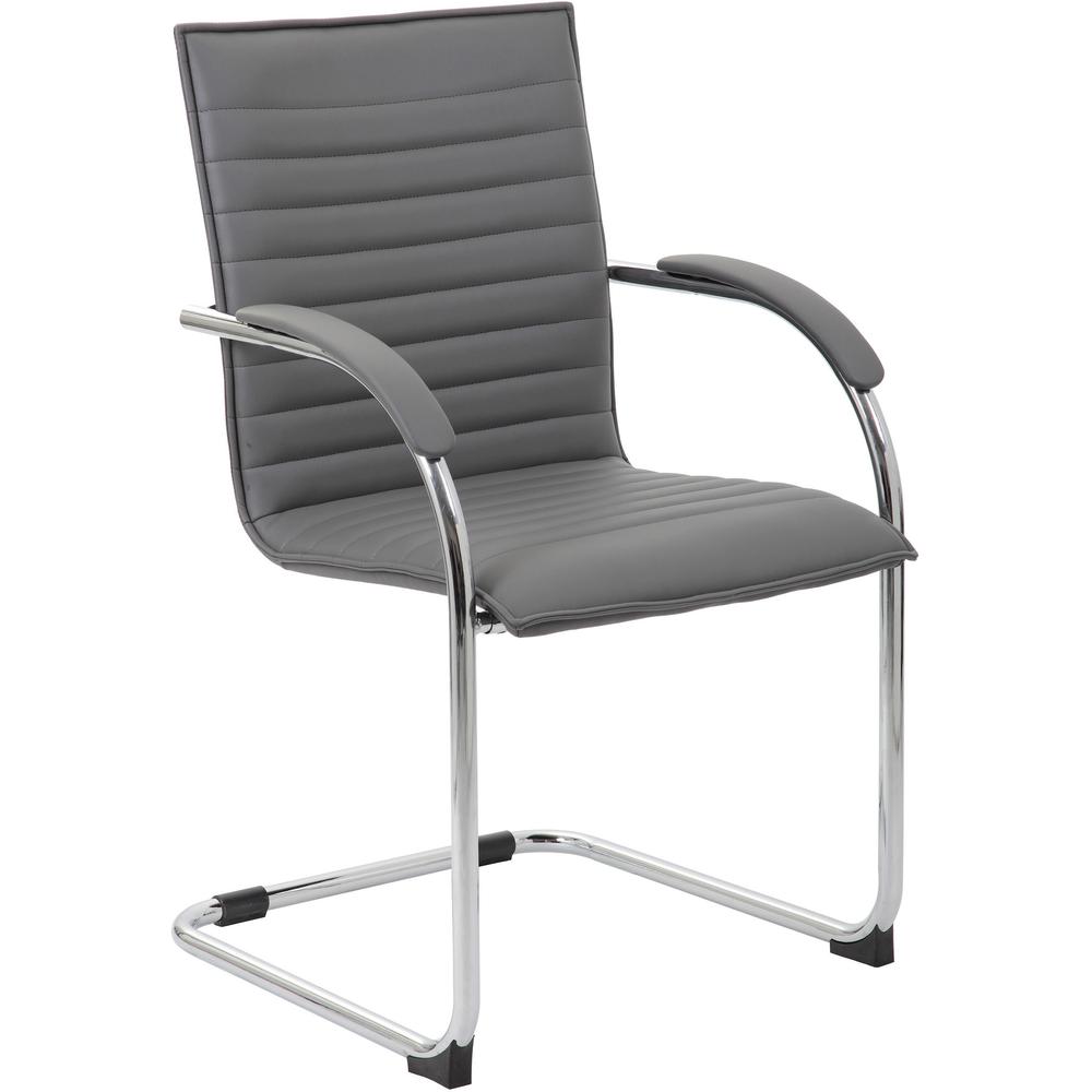 Boss Chrome Frame Vinyl Side Chairs - Gray Vinyl Seat - Gray Vinyl Back - Chrome Polywood Frame - Mid Back - Cantilever Base - 2 / Pack. Picture 1