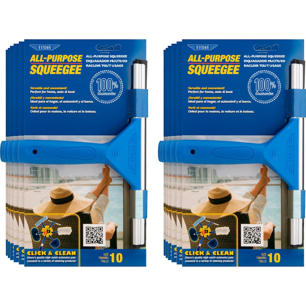 Ettore All-purpose Squeegee - Rubber Blade - Plastic Handle - 1.5" Height x 10" Width x 12" Length - Lightweight, Streak-free - Blue - 12 / Carton. Picture 1