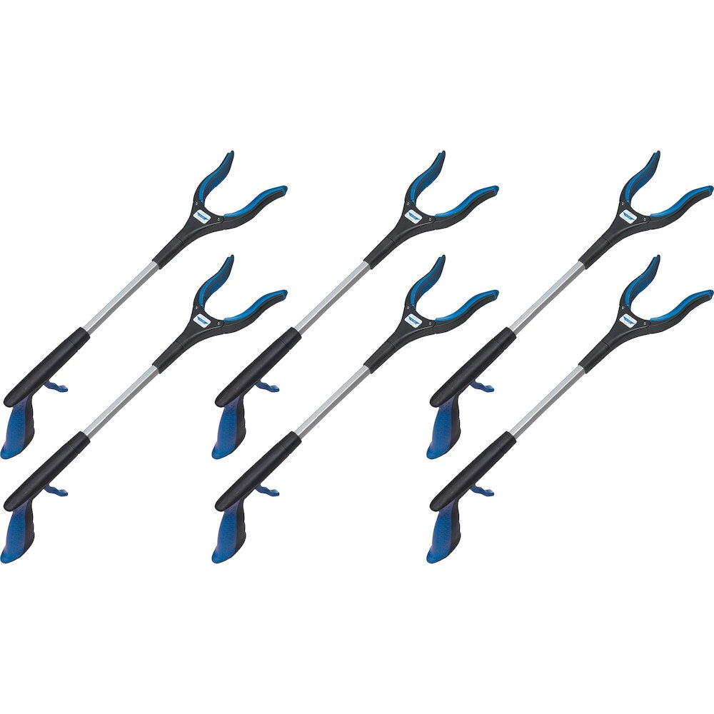 Ettore Grip 'n Grab Multipurpose Pickup Tool - 16" Reach - Lightweight, Rust Proof, Articulating Head, Comfortable Handle - Aluminum, Plastic, Rubber - Blue - 6 / Carton. Picture 1